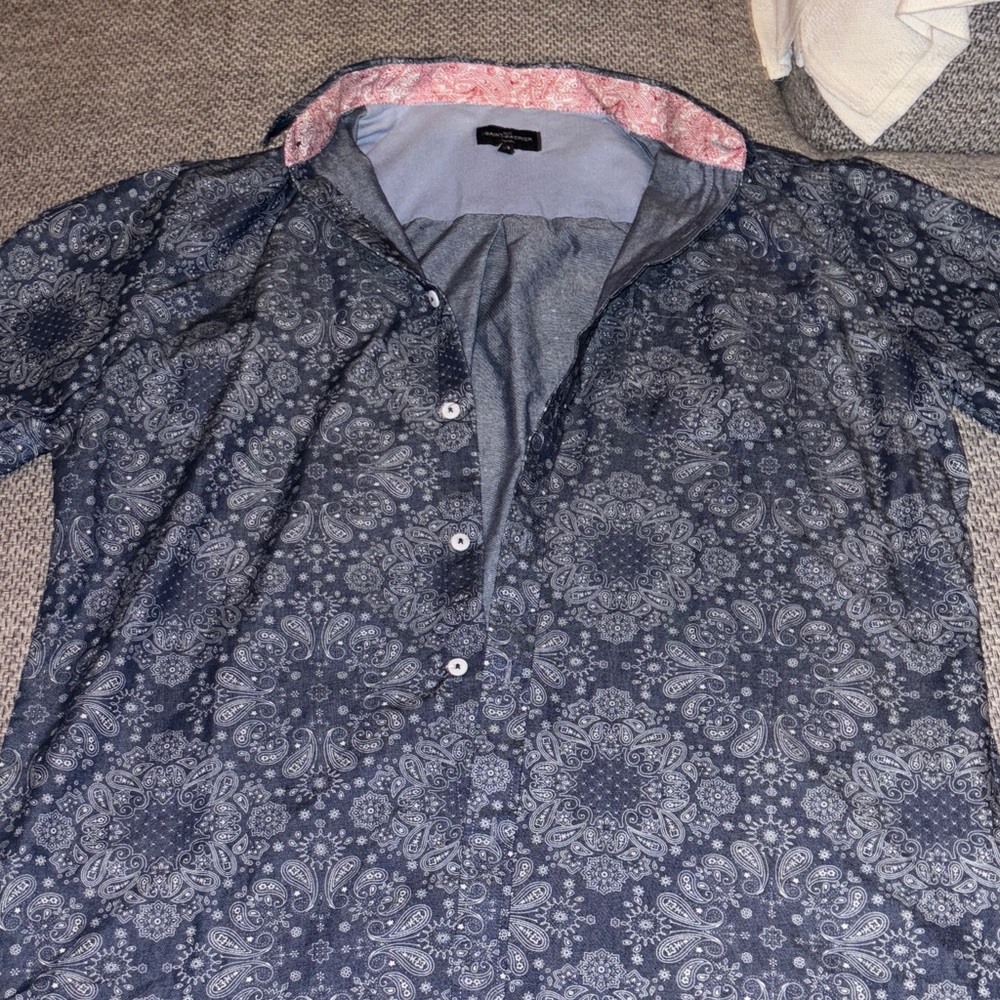 Men's Blue Patterned Paisley Shirt